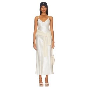 Enza Costa satin bias midi dress in off white